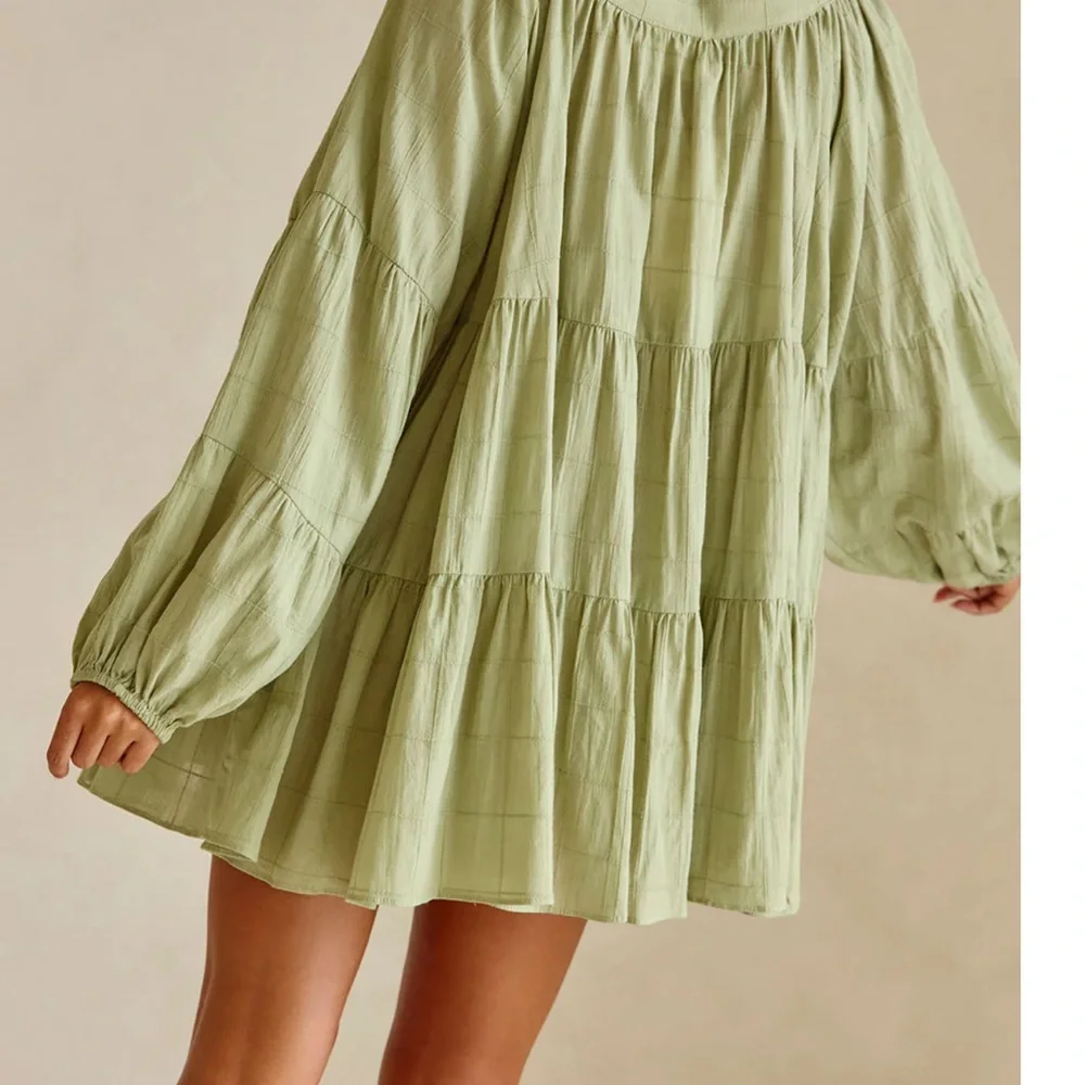SABO SKIRT | “East Dress” Green Button-Up Tiered Dress SIZE XXS | NWT - Picture 5 of 11